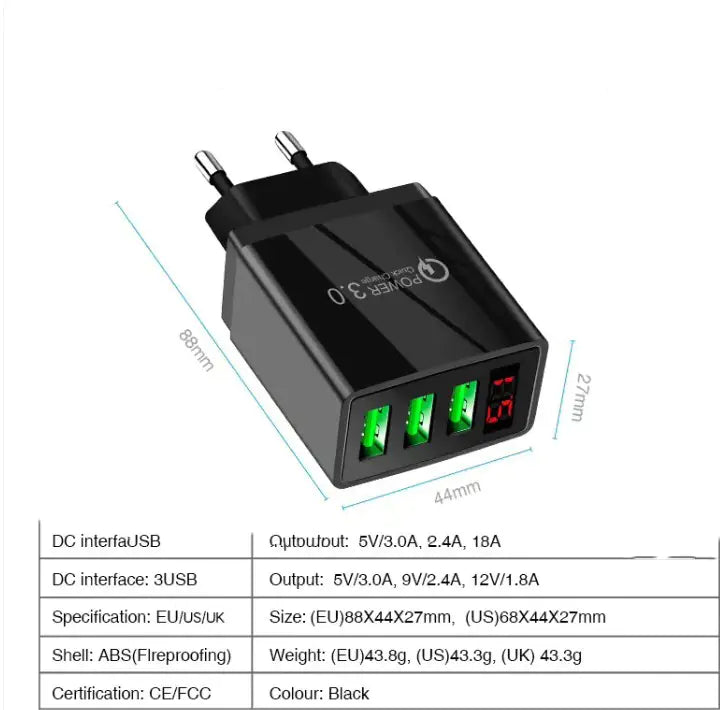 Dorinko PowerFlow 3- USB Port Quick Charger